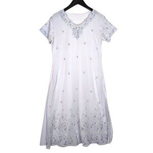 Handmade Lace Nightgown Womens Med White Lavender Lace Tatting Detail Semi Sheer